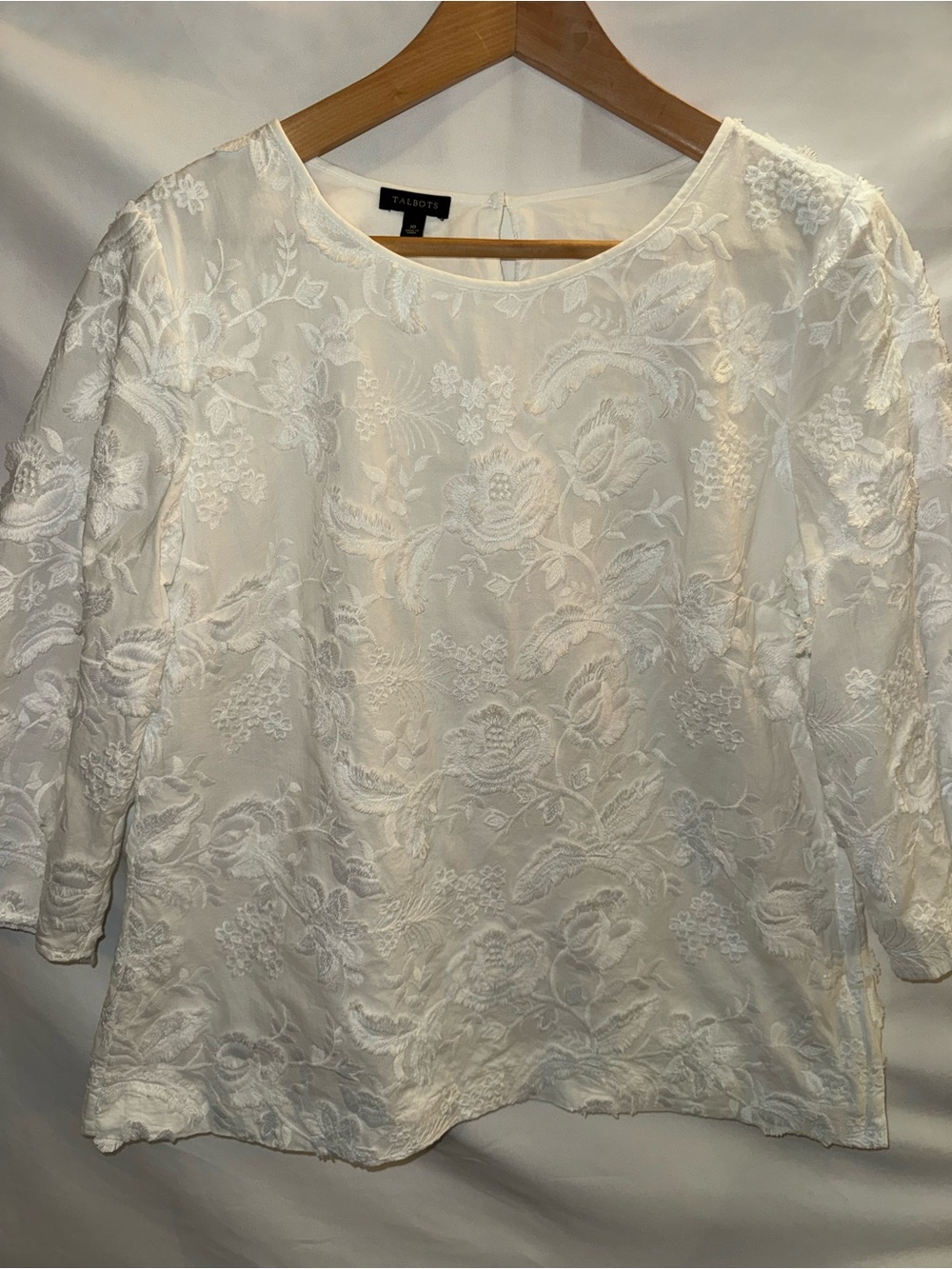 Talbots Women's White Floral Lace Overlay Top SZ 10